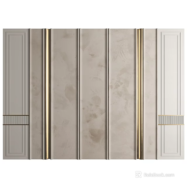 Modern Wall Interior Design With Minimalist Panels Gold Accents And Textured Surfaces 3d model 