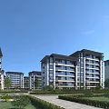 Modern Multi storey Residential Building in Green Community with Lush Greenery and Blue Sky