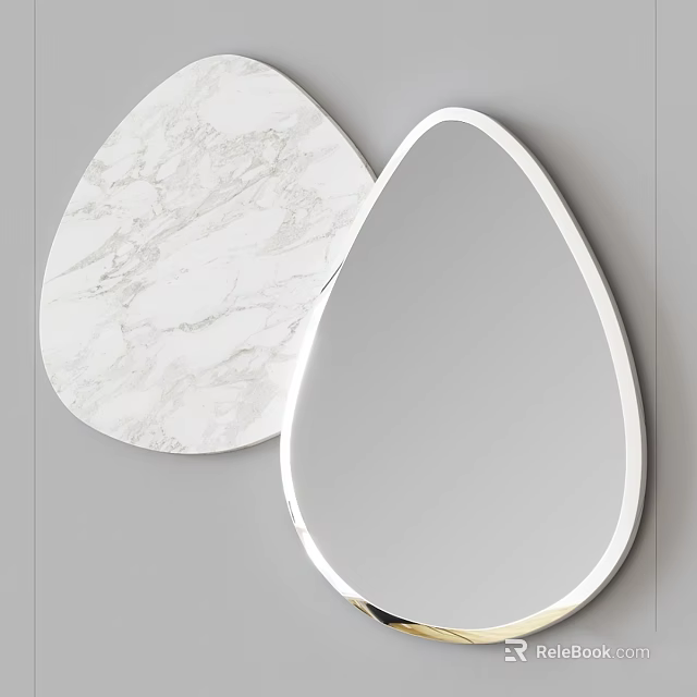Two Teardrop Shaped Mirrors With Marble Pattern And Mirrored Surface On Gray Wall 3d model 