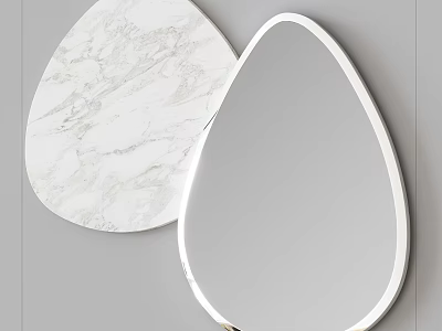 Two Teardrop Shaped Mirrors With Marble Pattern And Mirrored Surface On Gray Wall 3d model