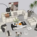 Modern Sofa Coffee Table Combination Lazy Sofa Multi-Person Sofa Green Planting 3d model