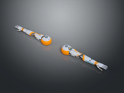 White and Orange Robotic Arms With Mechanical Joints And Gripping Hands 3d model