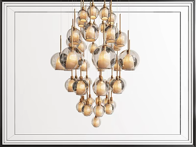 Modern Luxury Chandelier With Multiple Glass Globes And Golden Metal Frames 3d model