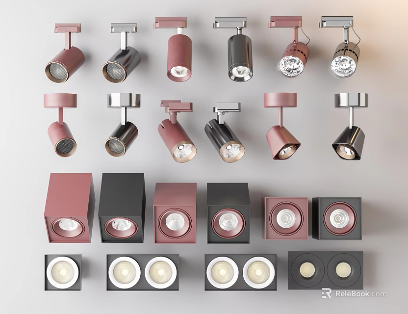 Modern Colored Downlights And Spotlights With Various Styles For Home Interior 3d model