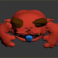 Red Monster Game and Movie Character with Brown Horns Big Eyes and Sharp Teeth