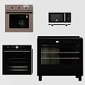 Black And Brown Modern Kitchen Appliances Including Oven Microwave And Stove