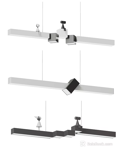 Modern Linear Pendant Light With Black And White Metal Design For Living Space 3d model 