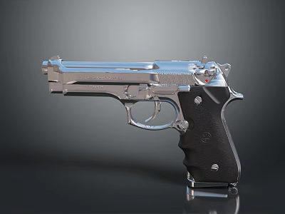 Modern Silver Semi Automatic Pistol With Black Grip And Shiny Metal Finish 3d model