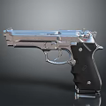 Modern Silver Semi Automatic Pistol With Black Grip And Shiny Metal Finish
