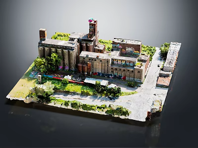 Industrial Factory Model With Red Brick Buildings Greenery Roads And Vehicles 3d model