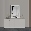 Sleek White Entryway Console Cabinet With Vase Artwork And Decorative Items 3d model