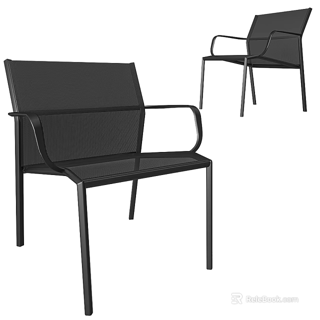 Black Modern Single Chair With Metal Frame And Mesh Backrest Design 3d model