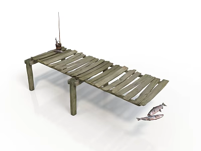 Rustic Wooden Dock Platform With Weathered Planks And Sturdy Supporting Posts 3d model