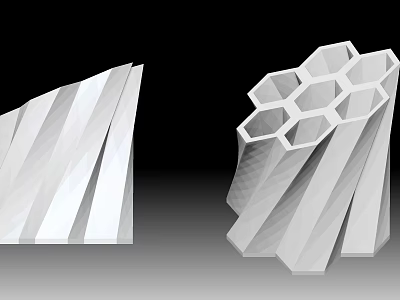 White Modern Geometric Sculptural Structures With Striped Surfaces And Hexagonal Cells 3d model