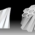White Modern Geometric Sculptural Structures With Striped Surfaces And Hexagonal Cells 3d model