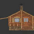 Traditional Log Cabin With Shingle Roof Chimney Porch Railing And Wooden Steps