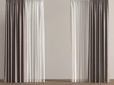 Modern Double Layer Curtains With Gray Blackout And White Sheer For Home Window Decor 3d model