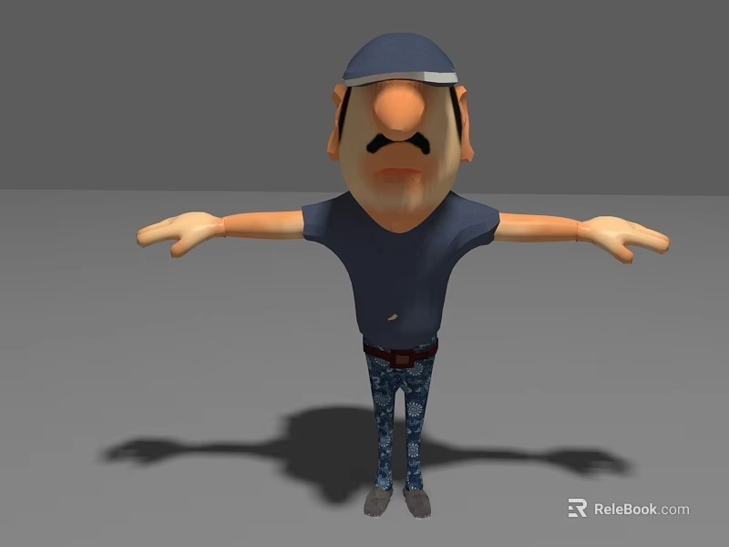 Cartoon Doll With Blue Cap Big Nose Mustache Dark Blue T shirt And Arms Outstretched 3d model 