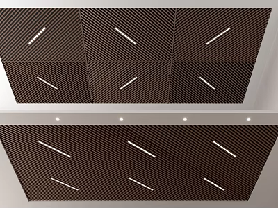 Modern Ceiling Design With Geometric Panel Sections Striped Lines And Recessed Lights 3d model