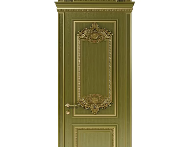 Green Swing Door With Ornate Gold Decorative Carvings And Classic Design 3d model