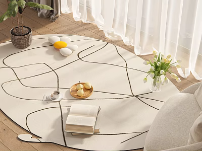 Stylish Rug In Living Room With Decor And Furniture 3d model