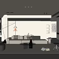 Modern Living Dining Room Interior Design With White Sofa Black Coffee Table And Floor Lamp