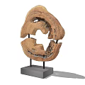 Wooden Decorative Sculpture Set With Hollow Design And Gray Base Metal Stand