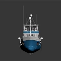 Blue And White Ship Model With Upper Deck Antennas And Navigation Equipment