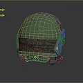 Weapon Equipment Green Metallic Helmet With Protective Straps And Military Design