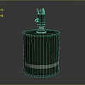 Green Rusty Household Barrel With White Stripe And Metal Top Structure