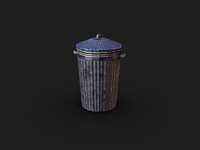 Metal Trash Can With Striped Surface And Secure Lid For Home Use 3d model