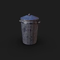 Metal Trash Can With Striped Surface And Secure Lid For Home Use