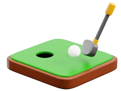 Mini Golf Sports Equipment With Putter Golf Ball And Green Mat 3d model
