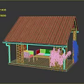 Wooden Pavilion With Shingle Roof Seating Area Sofa And Wooden Platform