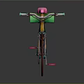 Colorful Bicycle With Yellow Frame Pink Seat Green Handlebar And Rolled Mat