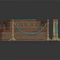 Elaborate Carved Sculpture With Brown Base Blue Lid And Golden Pillar Barriers