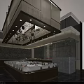 Luxurious Modern Restaurant Interior With Open Layout Marble Bar Counter Chandeliers And Display Cabinets