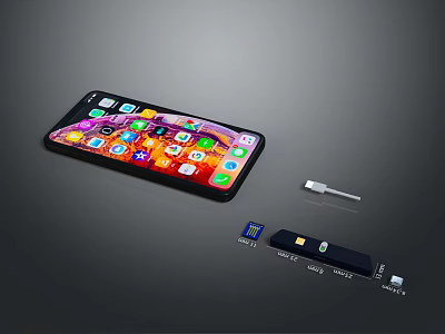 Modern Laptop Computer With SD Card SIM Card And Tech Accessories 3d model