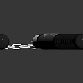Traditional Nunchucks Weapon With Black Handles White Patterns And Silver Chain