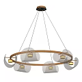 Modern Chandelier With Golden Circular Frame And Transparent Spherical Lampshades For Home Decor