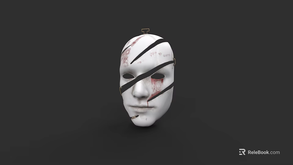White Hat With Black Stripes And Red Stains On Dark Background Design 3d model 