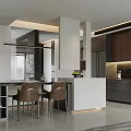 Modern Living Dining Room Open Interior With Dark Cabinets Kitchen Island And Sofa