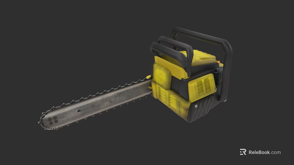 Professional Chainsaw Power Tool With Yellow Black Design And Sharp Cutting Chain 3d model 