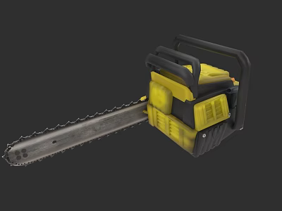 Professional Chainsaw Power Tool With Yellow Black Design And Sharp Cutting Chain 3d model