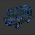 Green Off Road Van With Roof Rack And Cargo Bag On Top Exterior View