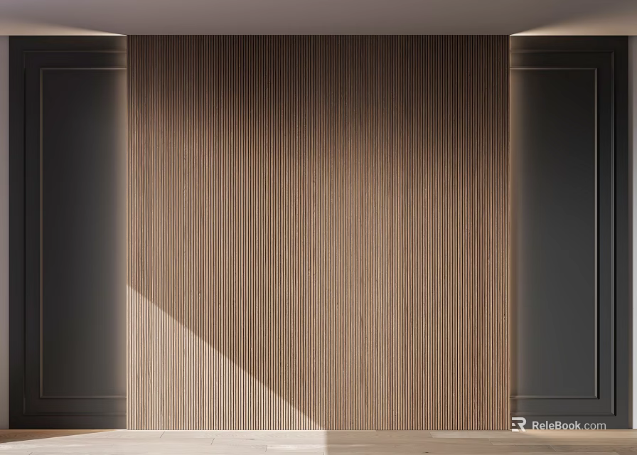 Modern Wooden Wall Paneling With Vertical Stripes Dark Side Cabinets And Light Shadow Texture 3d model 