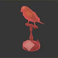 Green Yellow Budgerigar Perched On Red Stand With White Paper At Base