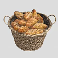 Wicker Basket Filled With Fresh Artisanal Bread Loaves For Kitchen Use 3d model