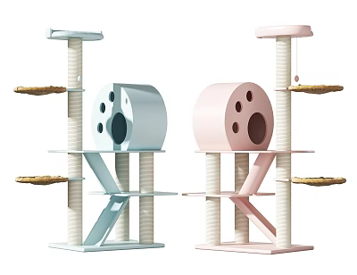 Light Blue And Pink Cat Trees With Platforms Scratching Posts Round Condo Pet Furniture 3d model