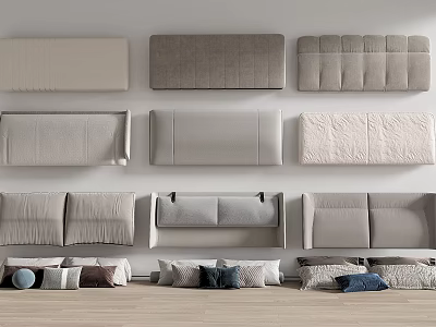 Various Stylish Headboard Designs With Decorative Pillows In Bedroom Setting 3d model